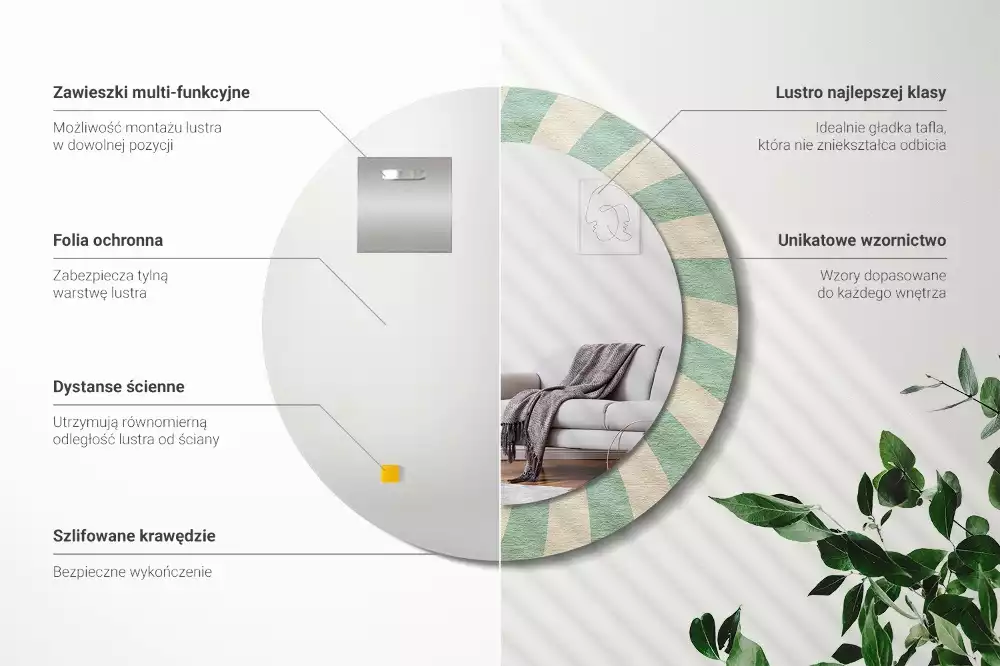 Espejo redondo impreso Patrón retro pastel