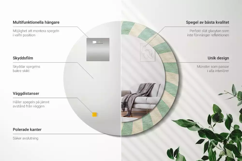 Espejo redondo impreso Patrón retro pastel