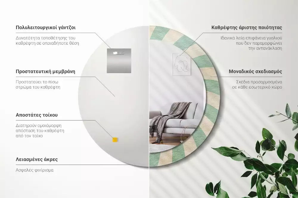 Espejo redondo impreso Patrón retro pastel