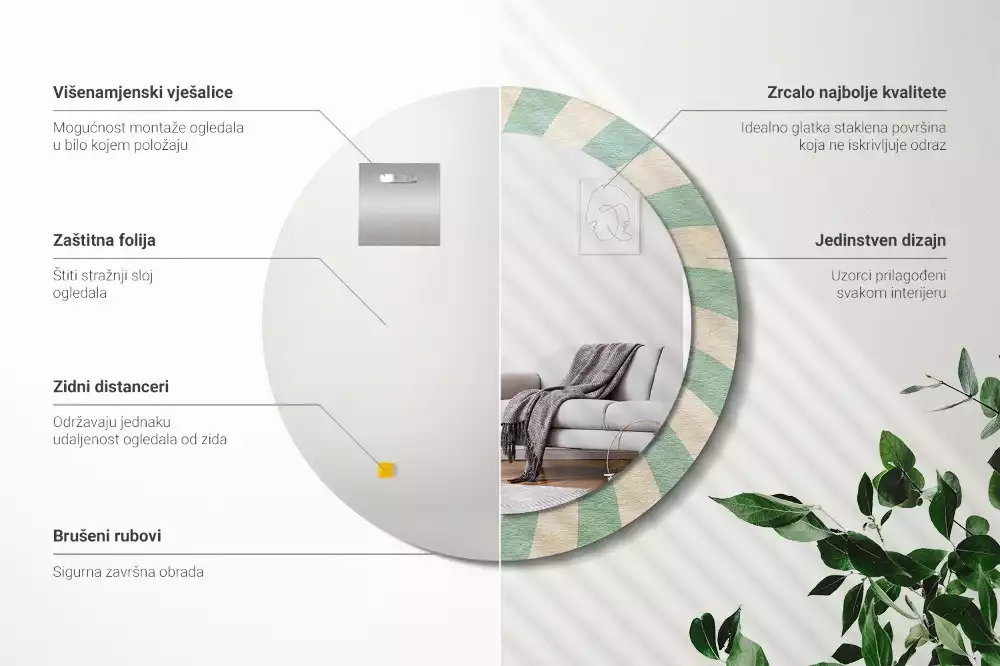 Espejo redondo impreso Patrón retro pastel