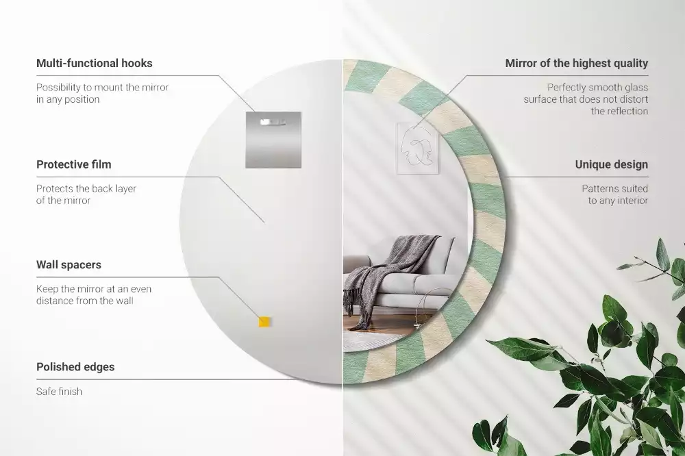 Espejo redondo impreso Patrón retro pastel