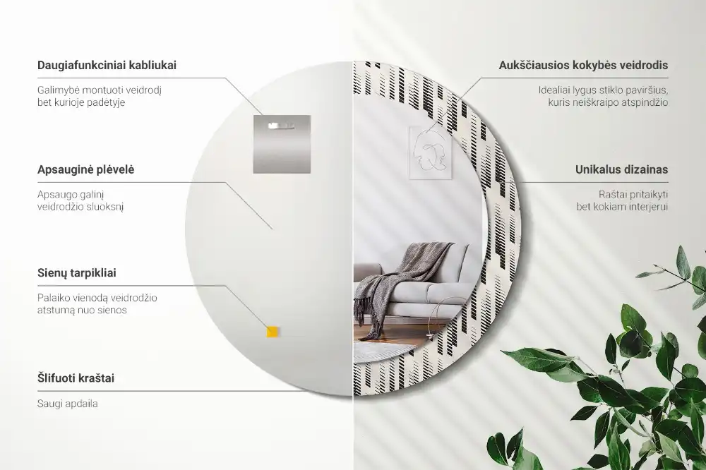 Espejo redondo impreso Patrón de rayas