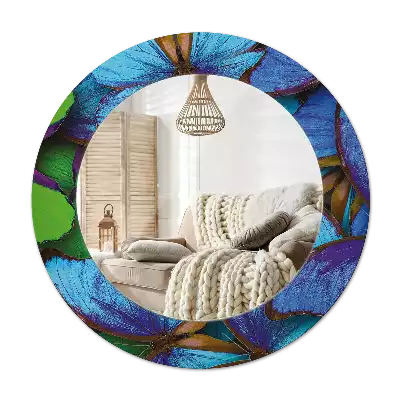 Espejo redondo con decoración Mariposa azul y verde