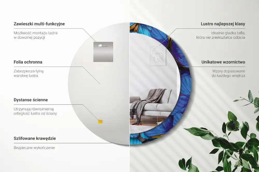 Espejo redondo con decoración Mariposa azul y verde