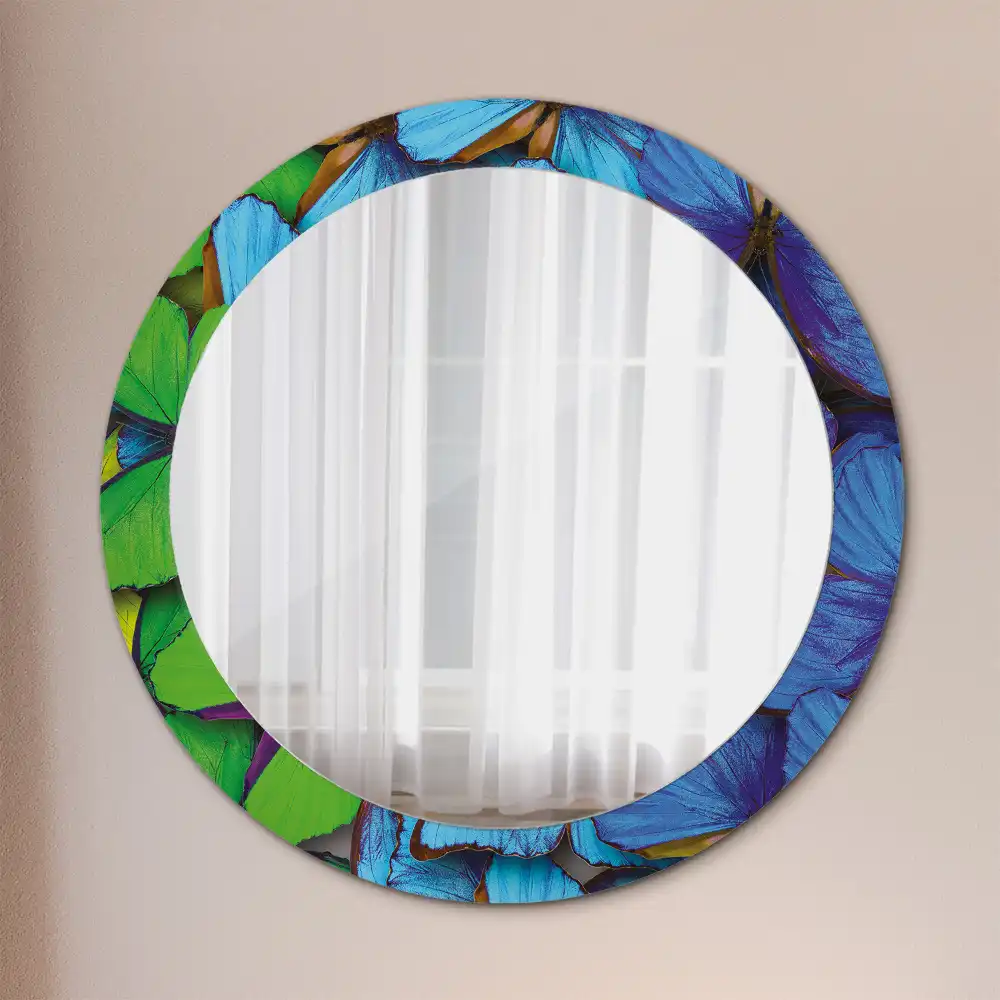 Espejo redondo con decoración Mariposa azul y verde