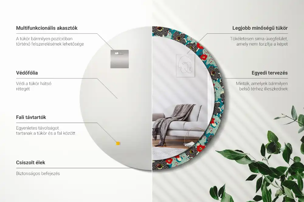 Espejo redondo estampado Patrón de flores retro