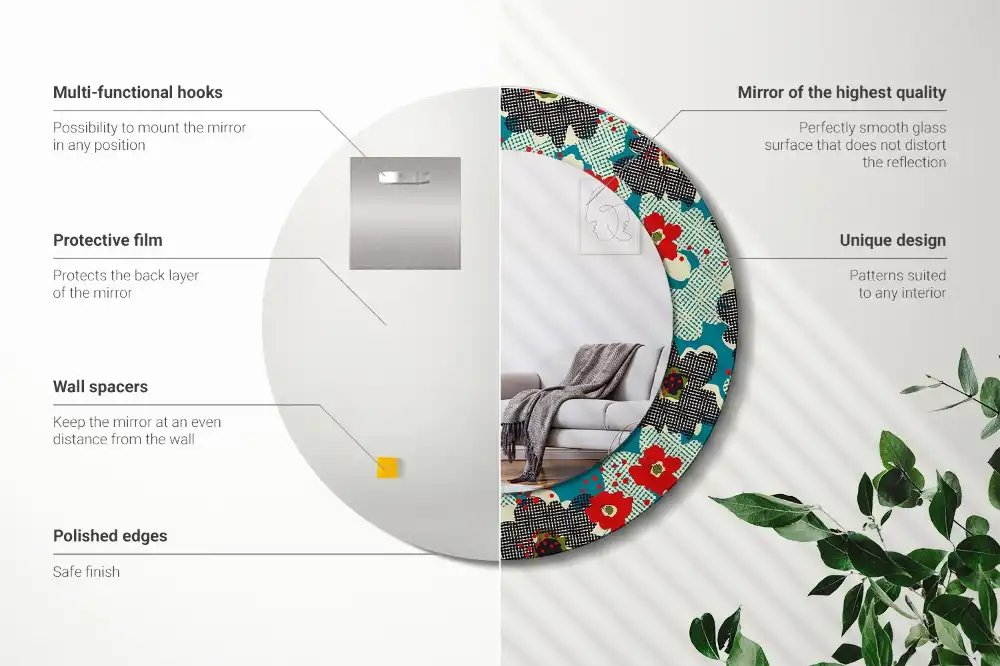 Espejo redondo estampado Patrón de flores retro