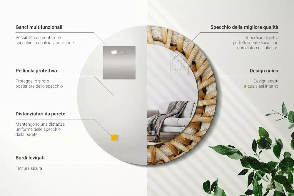 Espejo redondo impreso Trenza