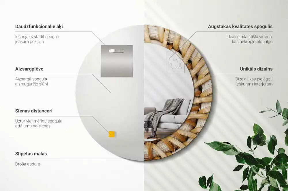 Espejo redondo impreso Trenza