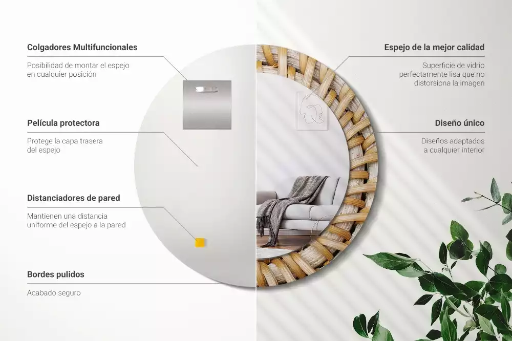 Espejo redondo impreso Trenza