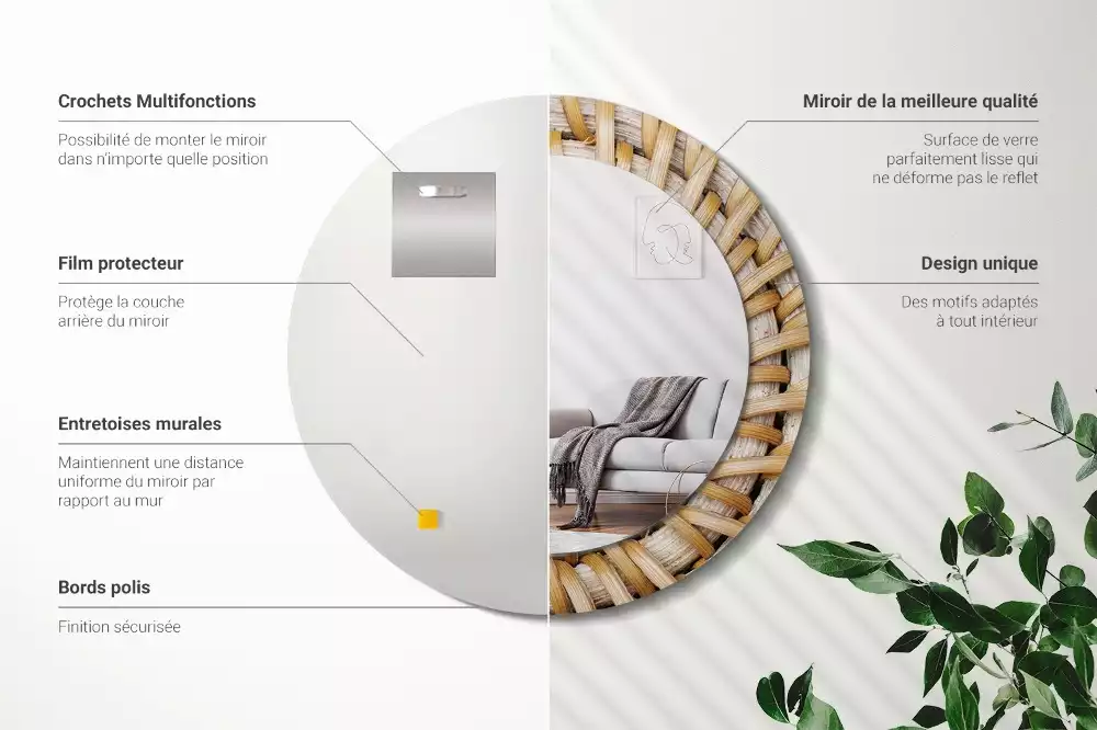 Espejo redondo impreso Trenza