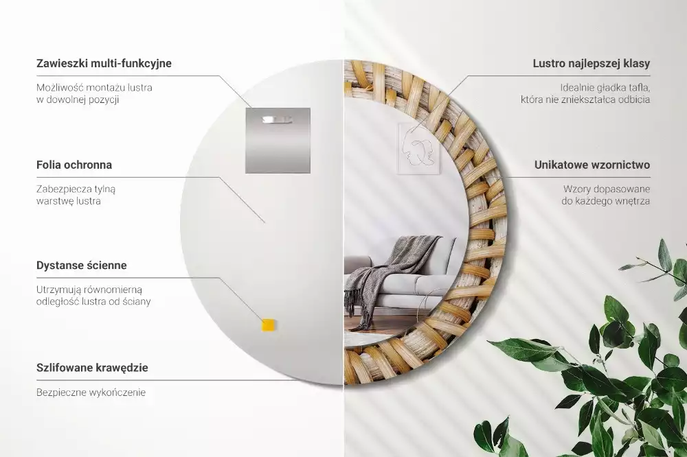 Espejo redondo impreso Trenza