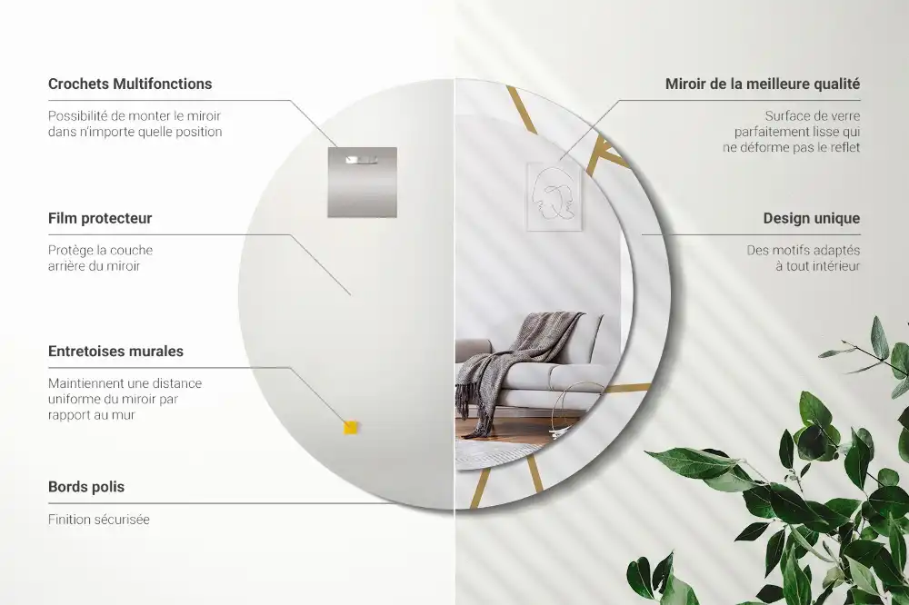 Espejo redondo con decoración Composición lineal