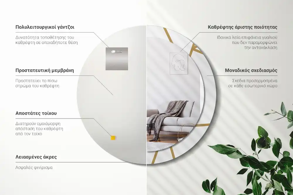 Espejo redondo con decoración Composición lineal