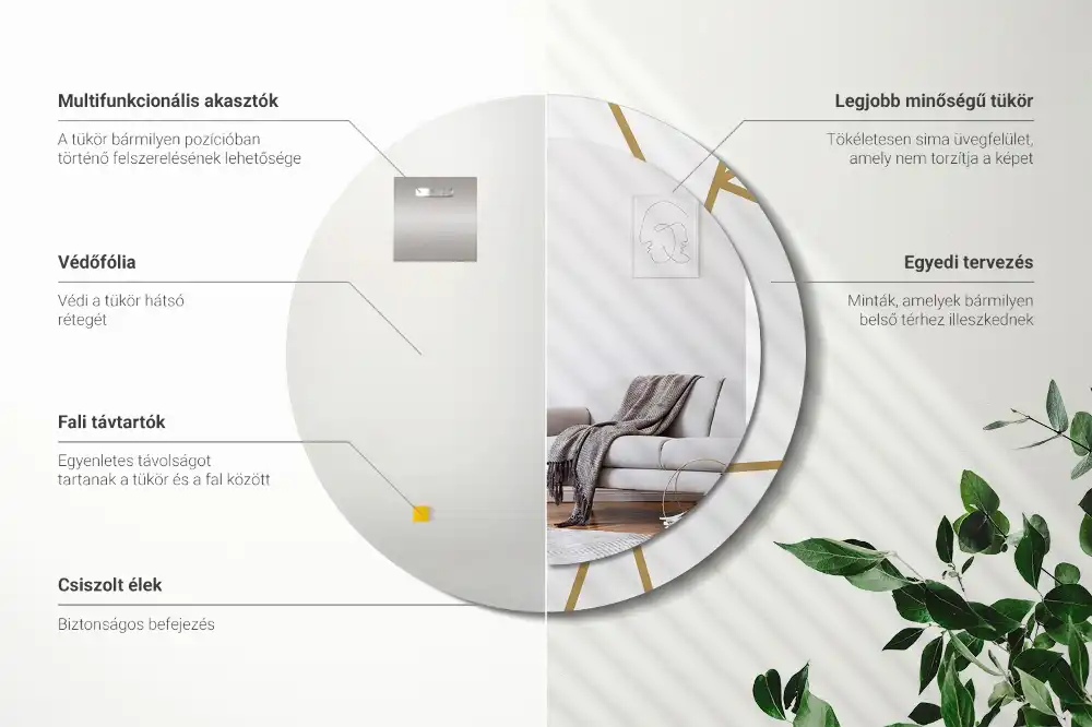 Espejo redondo con decoración Composición lineal