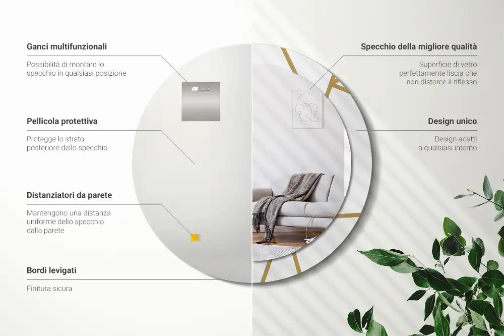 Espejo redondo con decoración Composición lineal