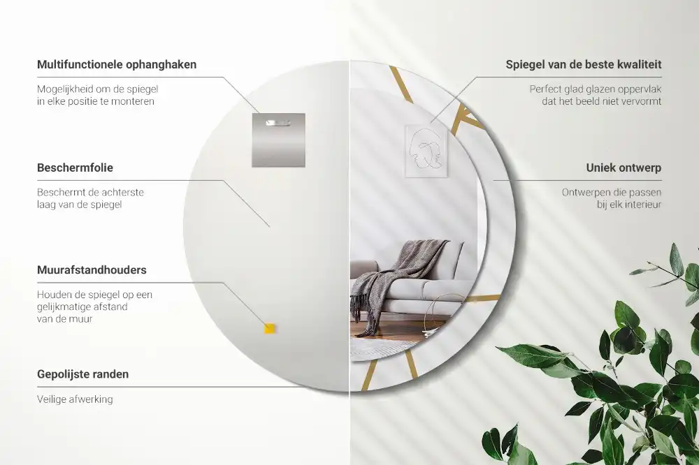 Espejo redondo con decoración Composición lineal