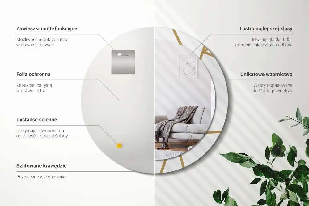 Espejo redondo con decoración Composición lineal