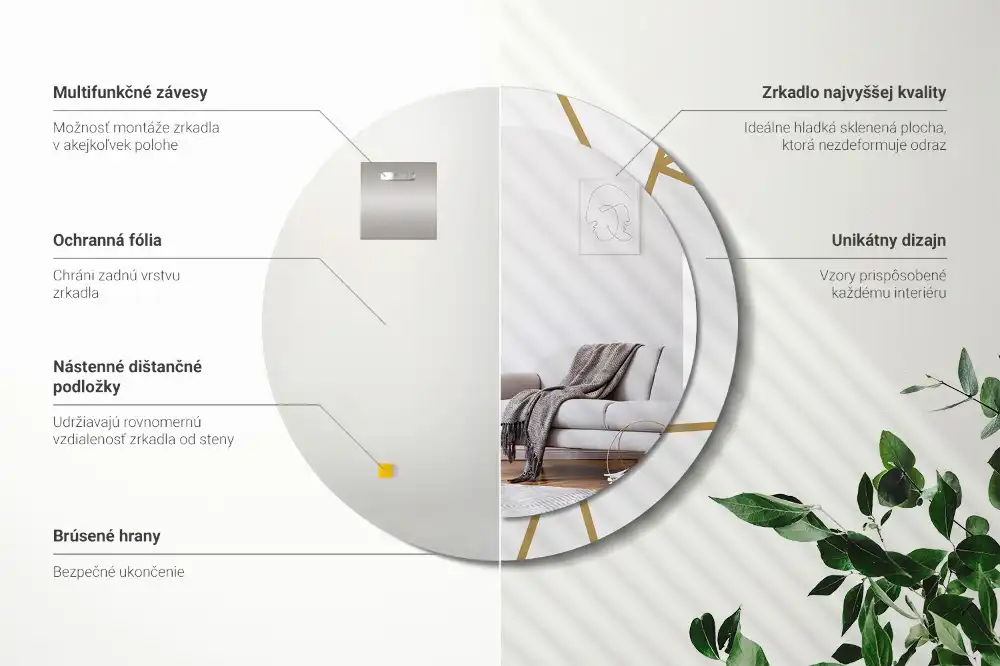 Espejo redondo con decoración Composición lineal