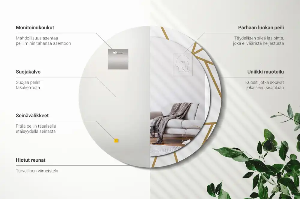 Espejo redondo con decoración Composición lineal