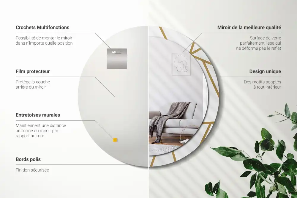 Espejo redondo con decoración Composición lineal