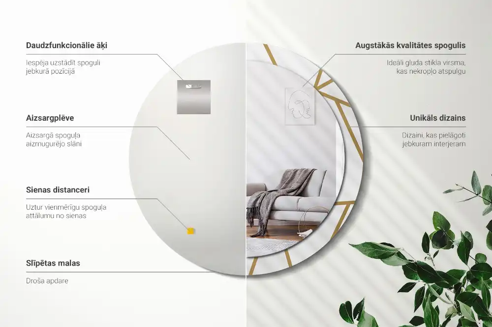 Espejo redondo con decoración Composición lineal