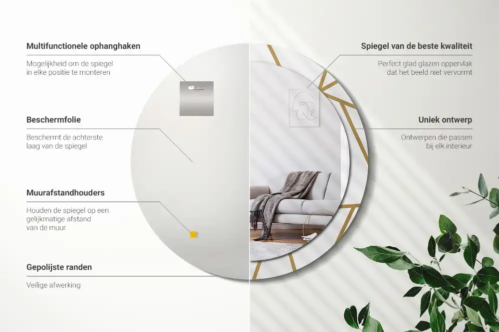 Espejo redondo con decoración Composición lineal