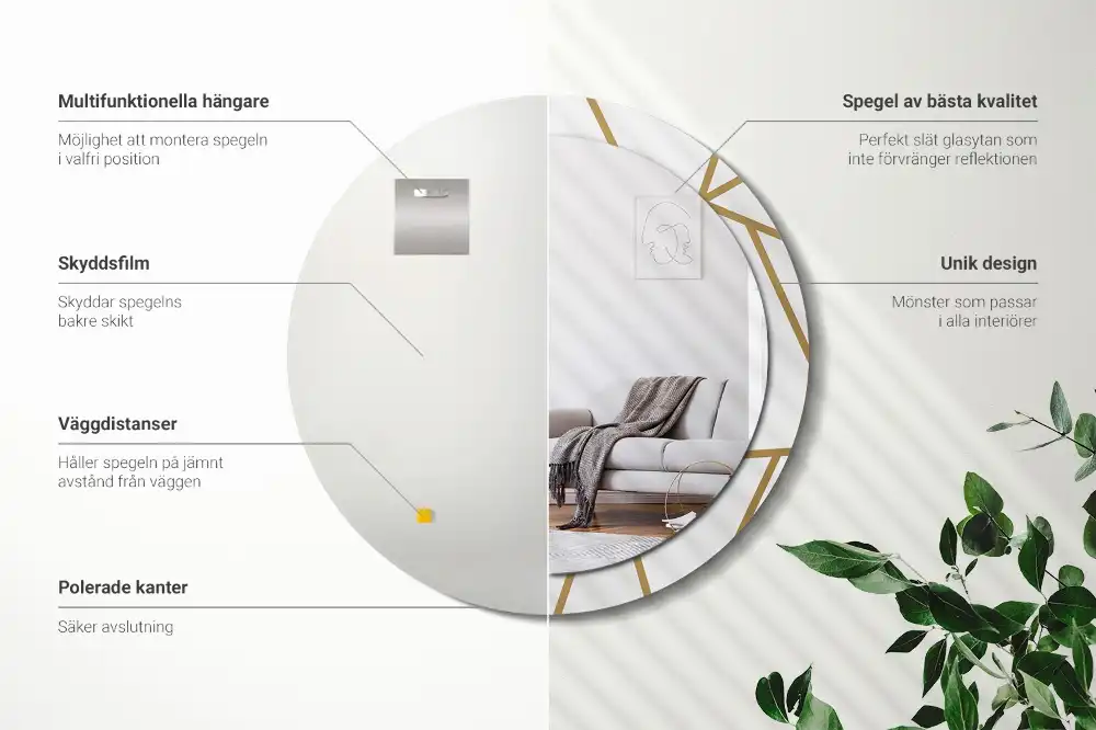 Espejo redondo con decoración Composición lineal