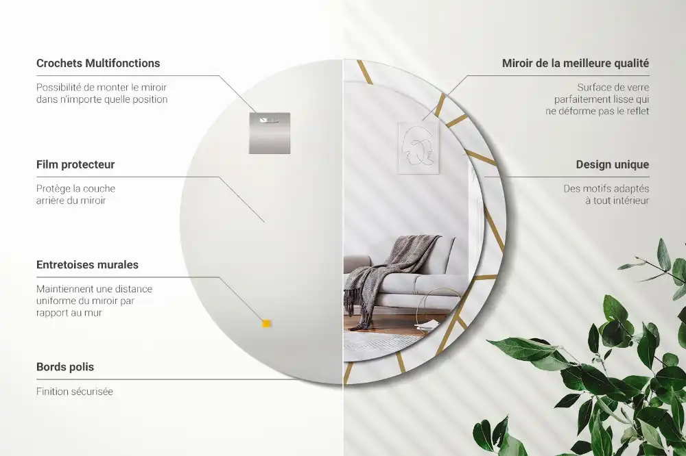 Espejo redondo con decoración Composición lineal