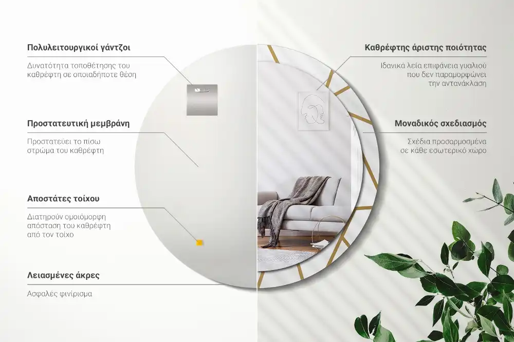 Espejo redondo con decoración Composición lineal