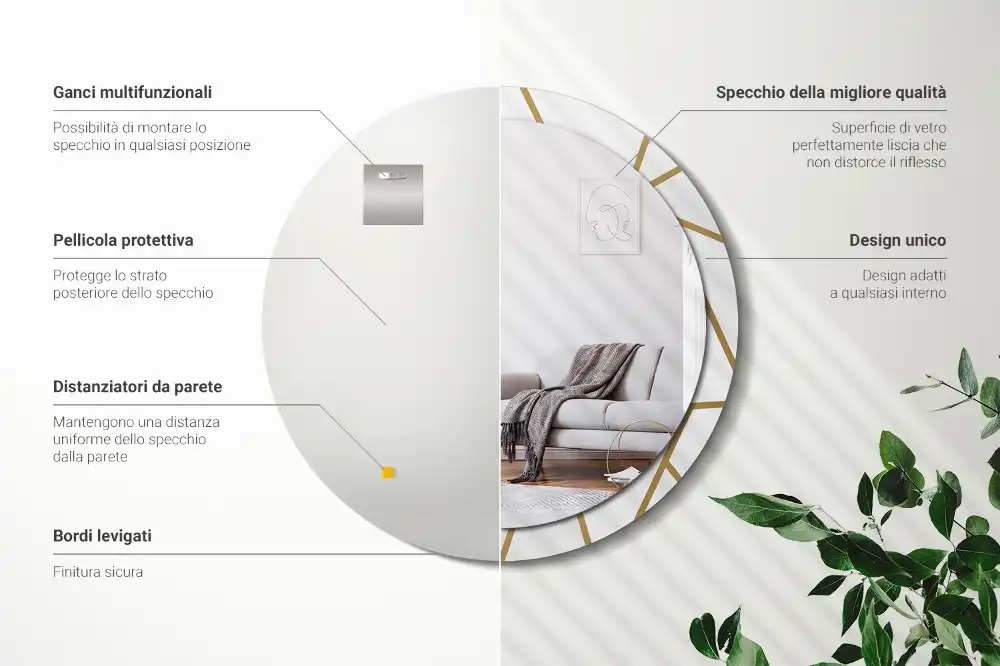 Espejo redondo con decoración Composición lineal