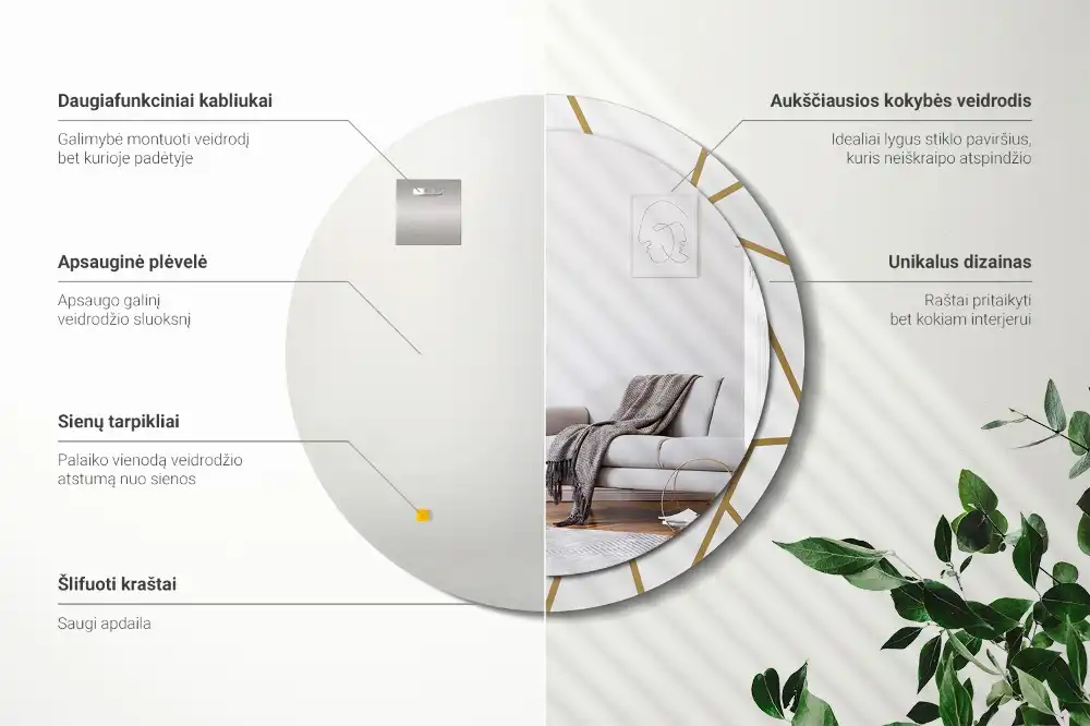 Espejo redondo con decoración Composición lineal