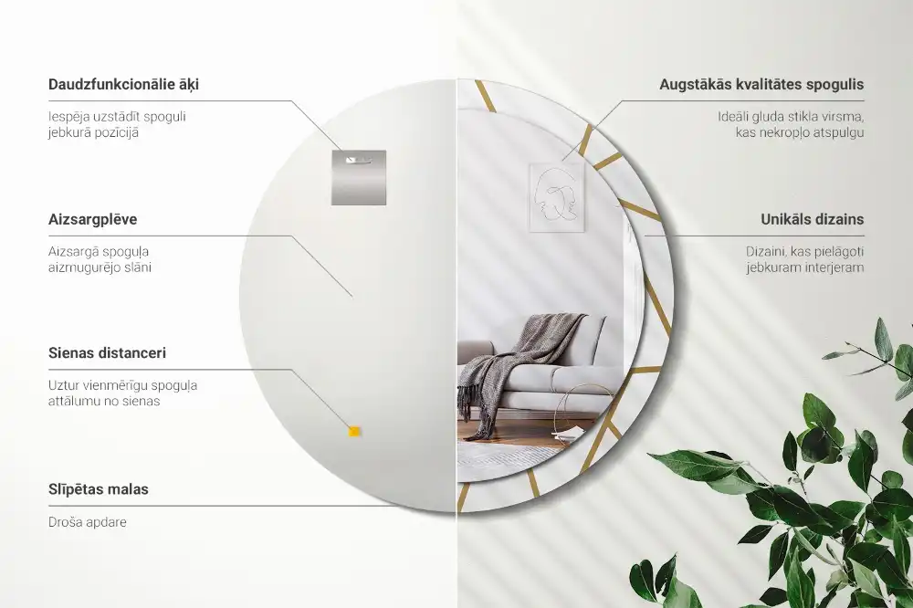 Espejo redondo con decoración Composición lineal