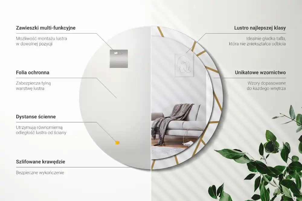 Espejo redondo con decoración Composición lineal