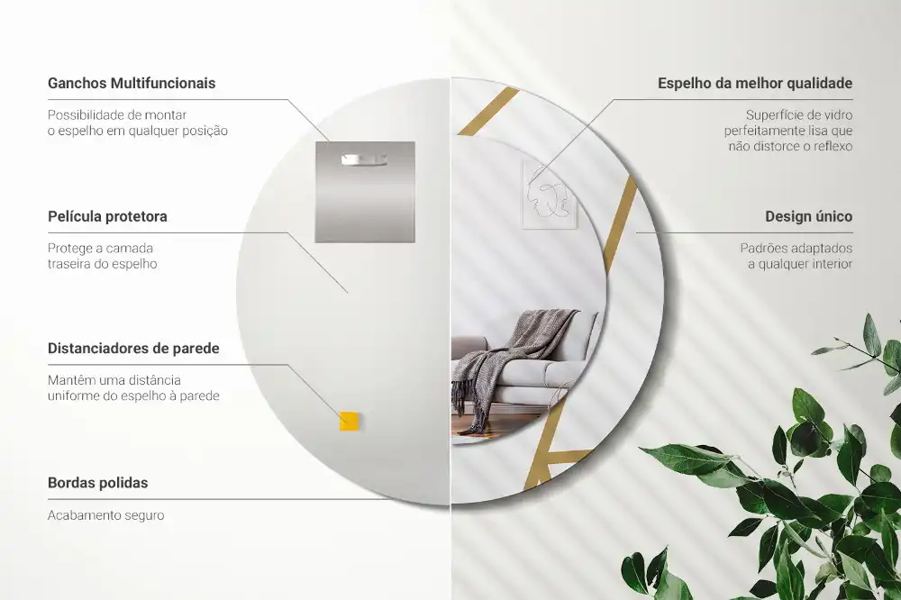 Espejo redondo con decoración Composición lineal