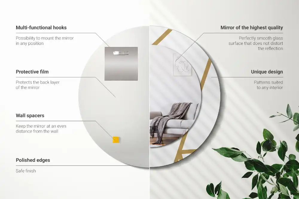 Espejo redondo con decoración Composición lineal