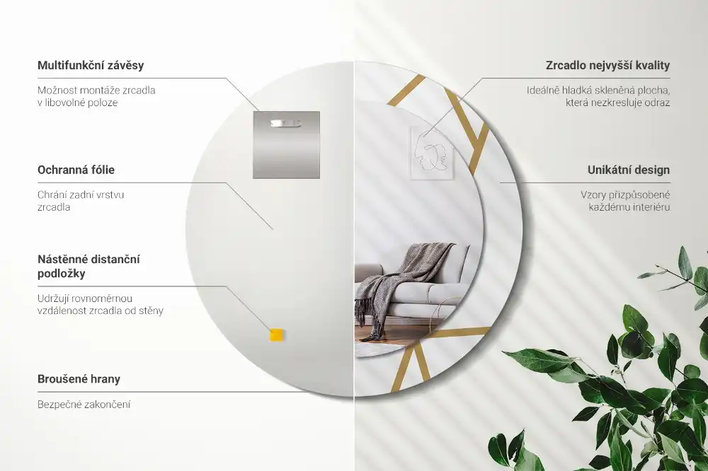 Espejo redondo con decoración Composición lineal