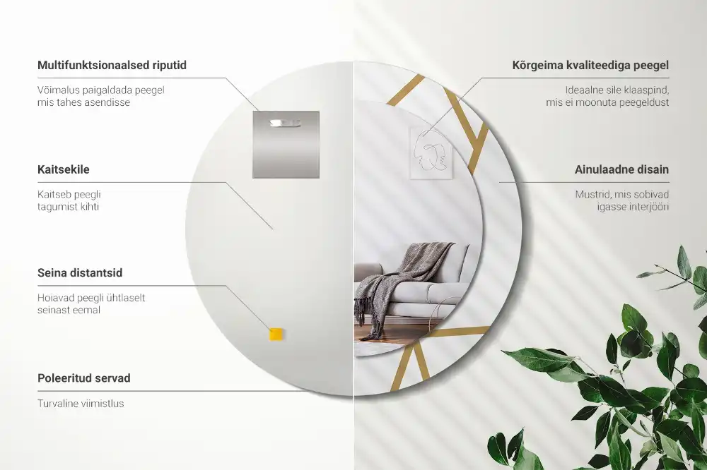 Espejo redondo con decoración Composición lineal