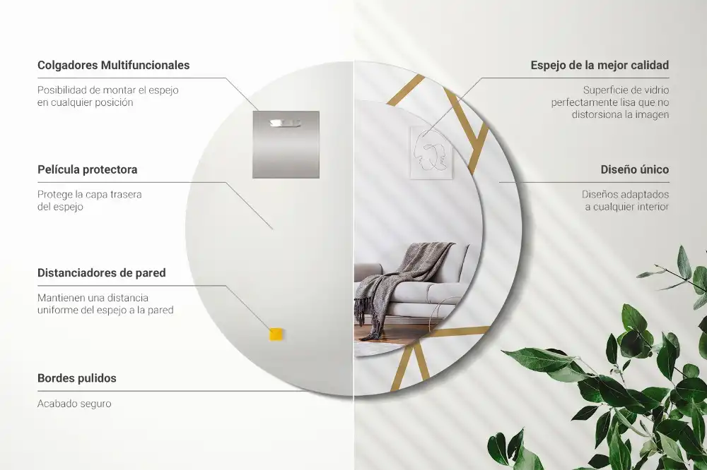 Espejo redondo con decoración Composición lineal