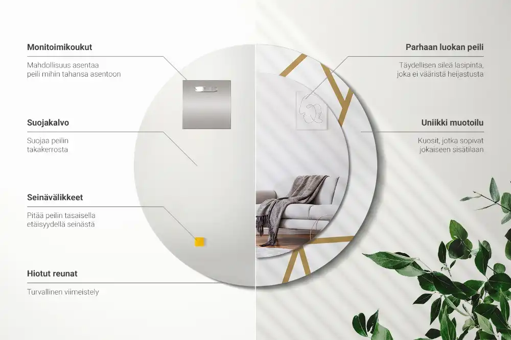 Espejo redondo con decoración Composición lineal