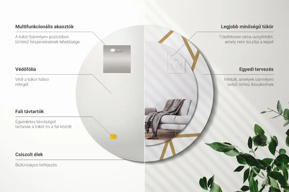 Espejo redondo con decoración Composición lineal