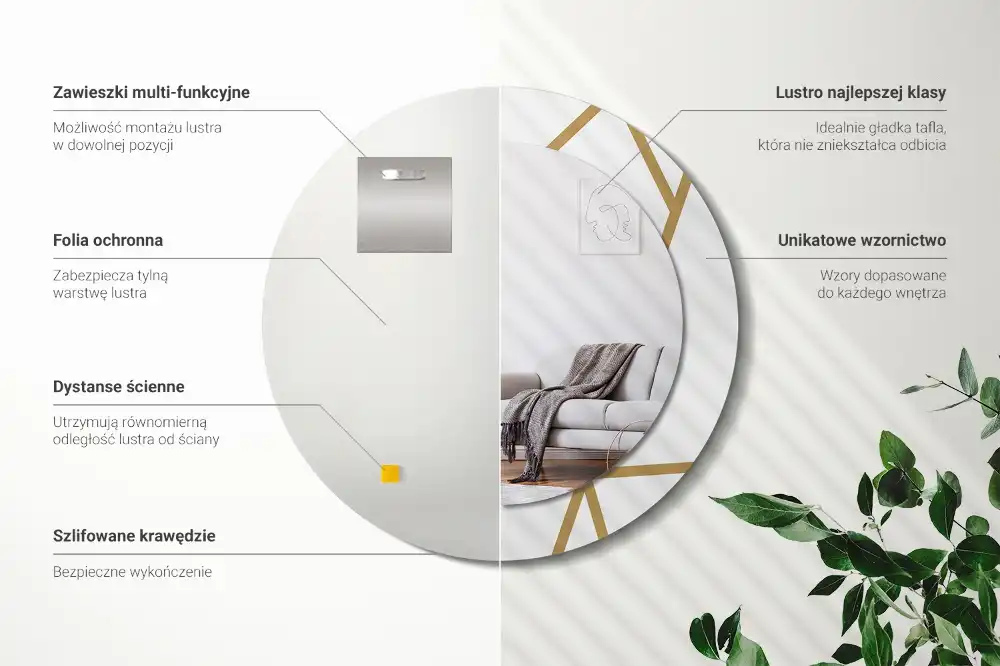 Espejo redondo con decoración Composición lineal