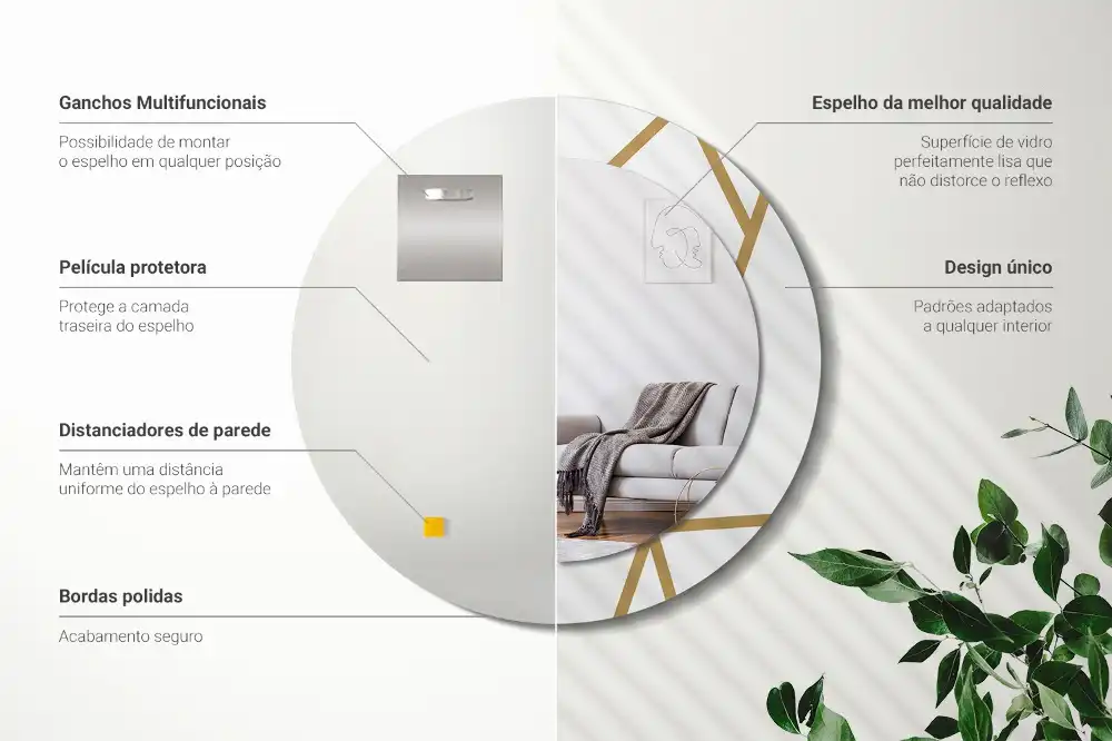 Espejo redondo con decoración Composición lineal