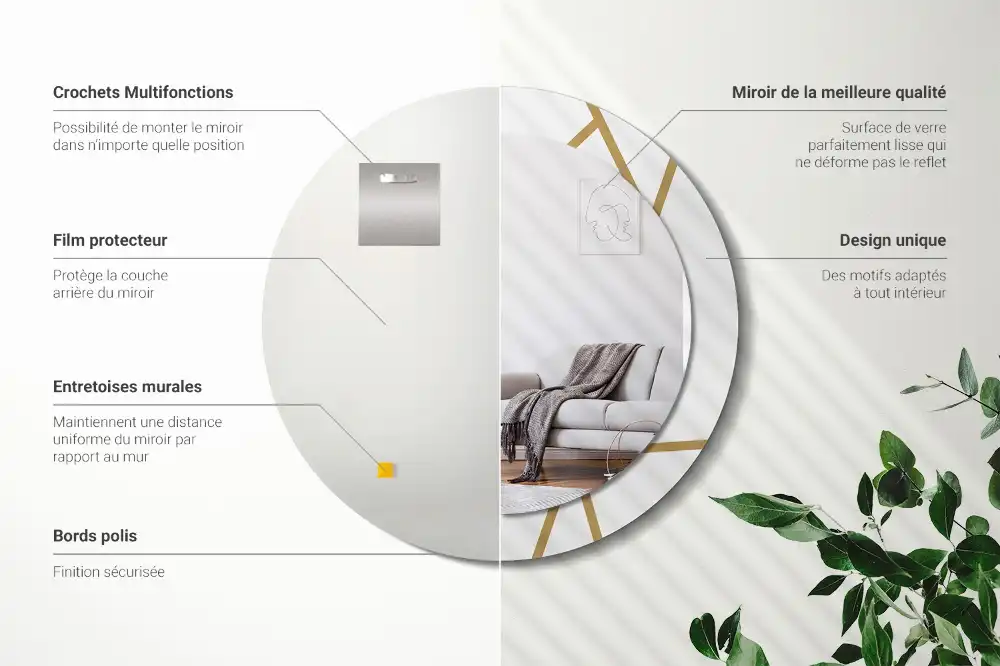 Espejo redondo con decoración Composición lineal