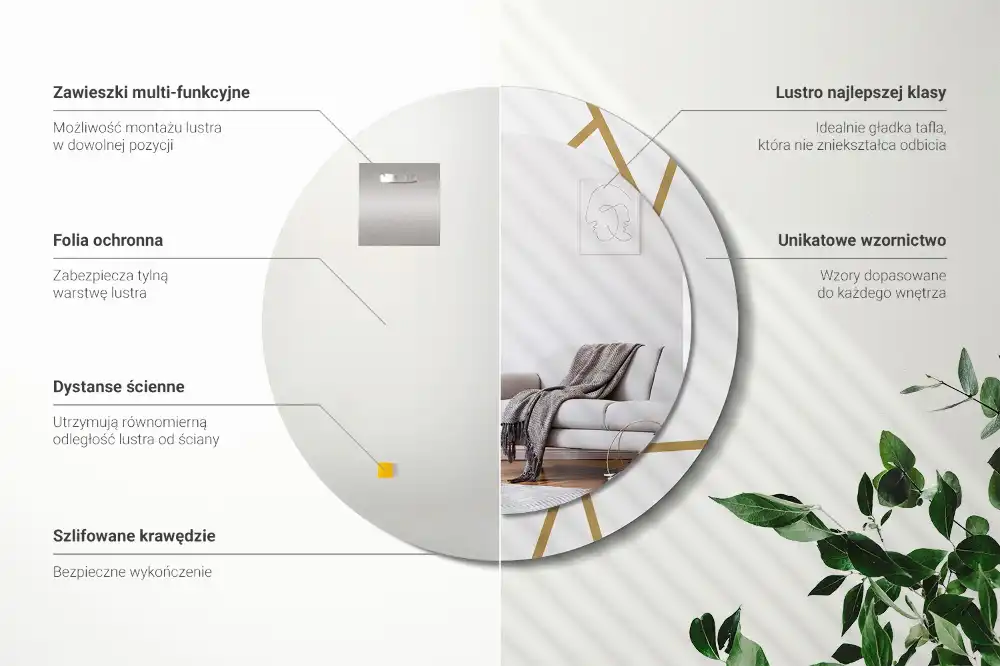 Espejo redondo con decoración Composición lineal