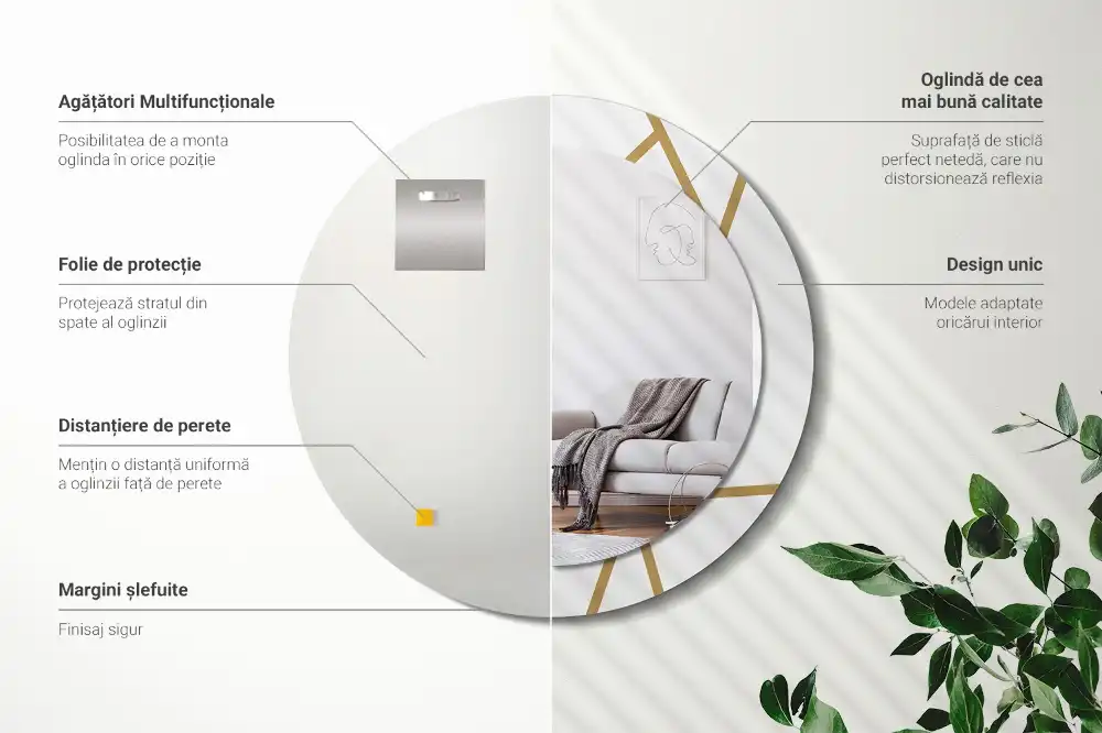 Espejo redondo con decoración Composición lineal