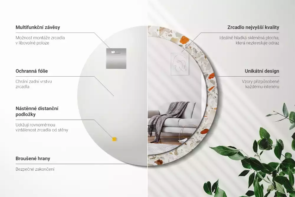 Espejo redondo estampado Estilo terrazo