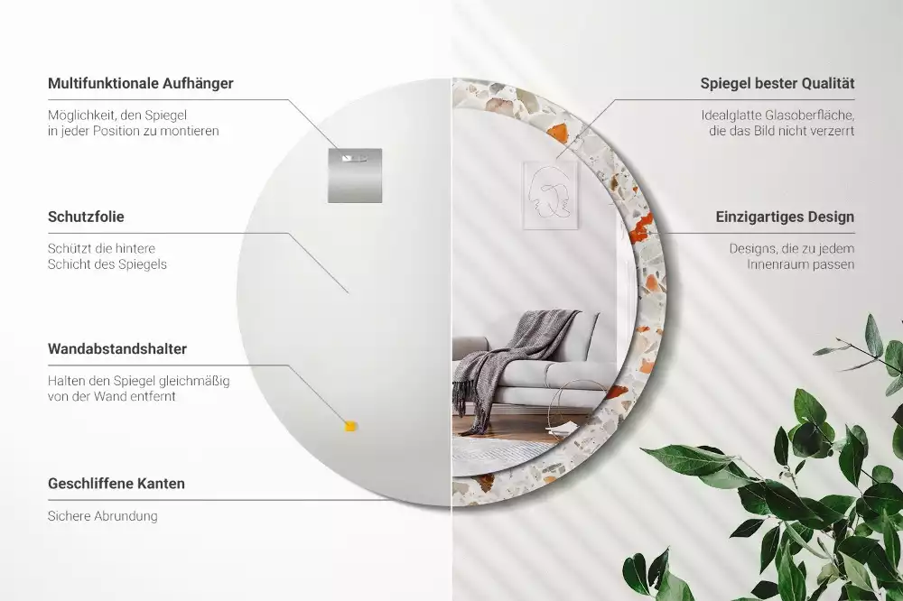 Espejo redondo estampado Estilo terrazo