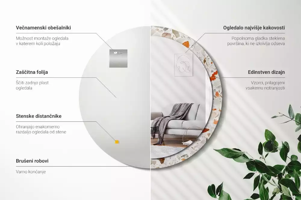 Espejo redondo estampado Estilo terrazo