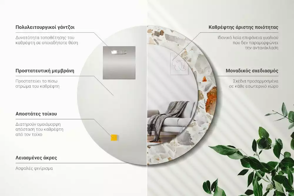 Espejo redondo estampado Estilo terrazo